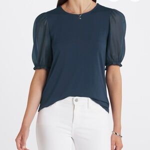 Chic Navy Puff Sleeve Blouse